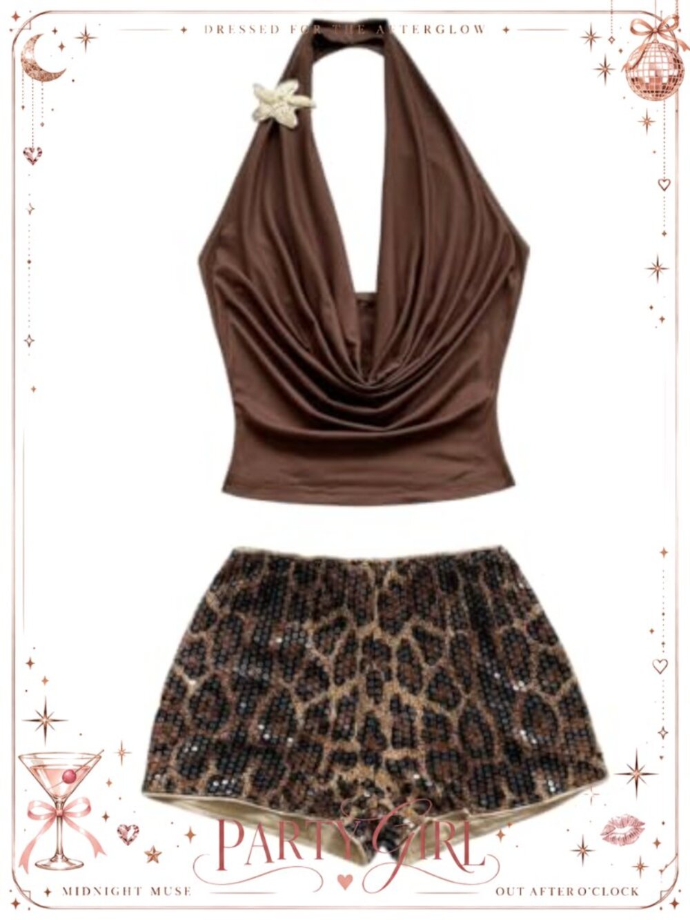 SHENHE Halter Top and Sequin Mini Shorts Set Polyester Blend Sleeveless Pull On